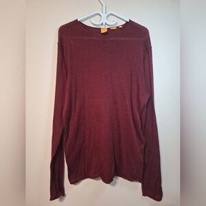 Boss XL slim fit longsleeve thin knit cotton raw hem burgndy sweater